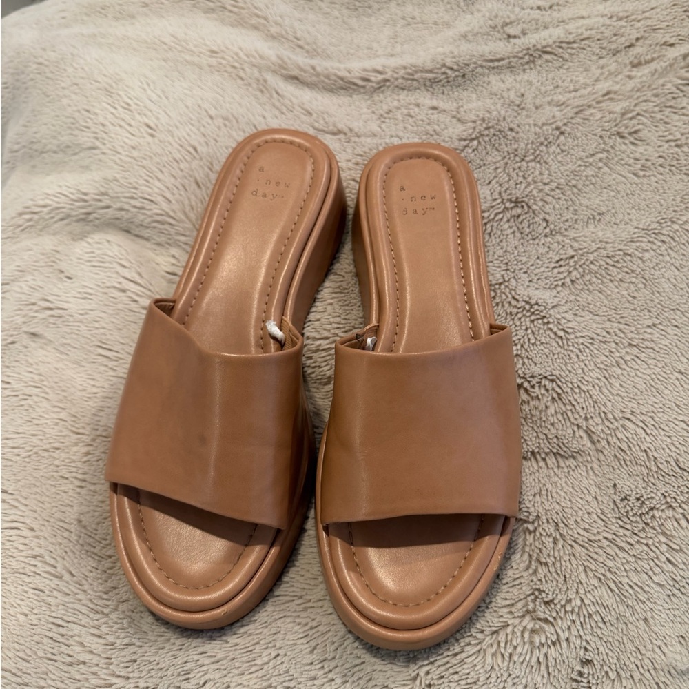 A New Day Tan Brown wedge Slide Sandals for Women